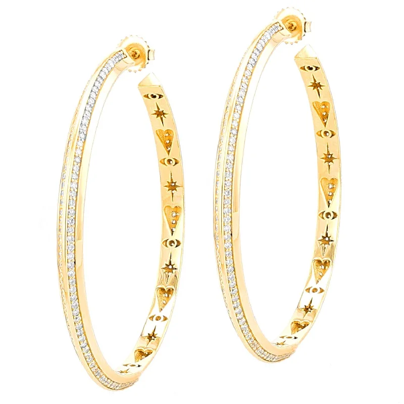 Knife Edge 14K & Diamond Hoop with Gallery Earrings - 65mm