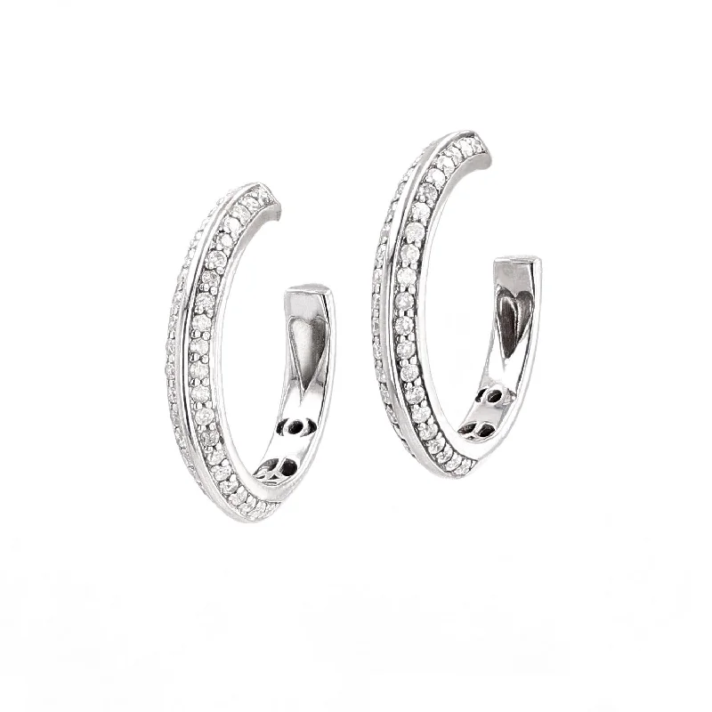 Knife Edge Silver & Diamond Hoop with Gallery Earrings - 22mm