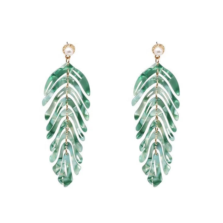 Leaf Drop Earrings In Green