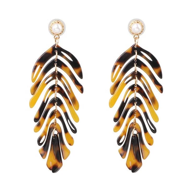 Leaf Drop Earrings In Tortoise Shell