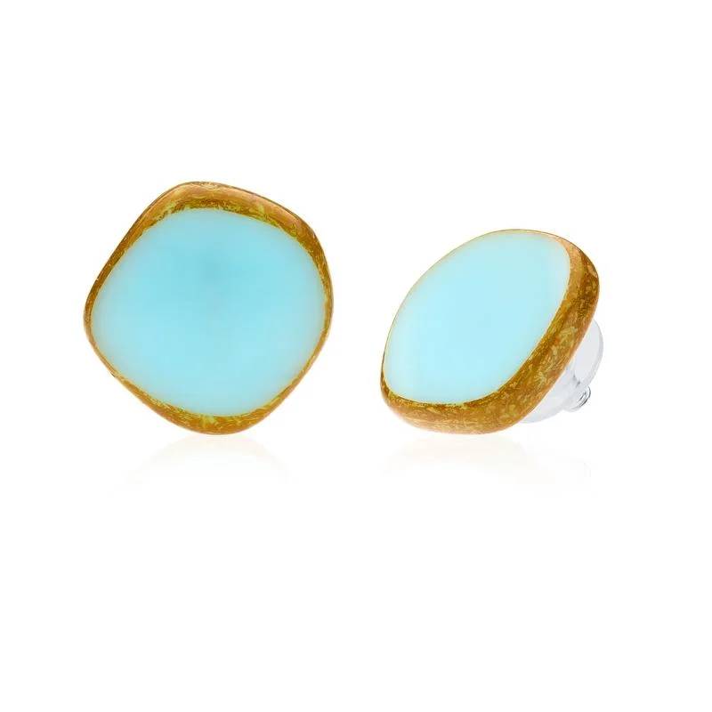 Light Sky Blue Circle Glass Beaded Large Stud Earrings