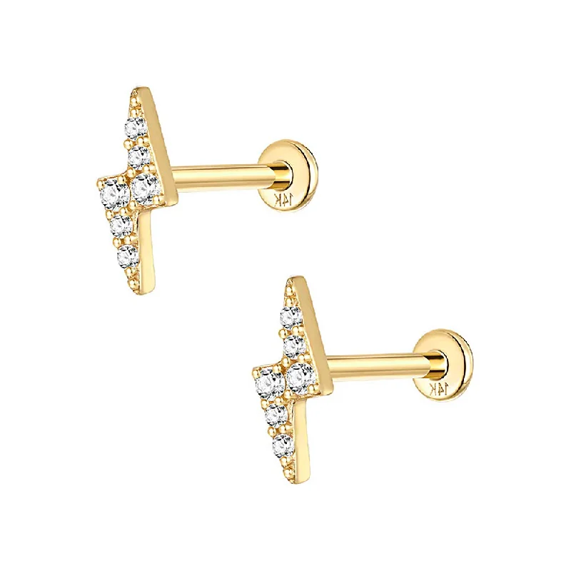 Solid Gold Lightning Flat Back Earrings