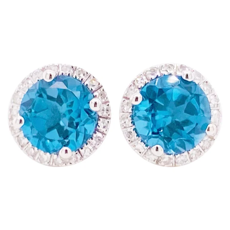 London Blue Topaz Diamond Halo Stud Earrings