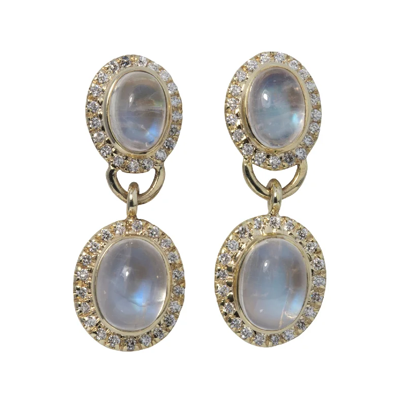 Mazza Moonstone & Diamond Double Drop 14K Yellow Gold Earrings