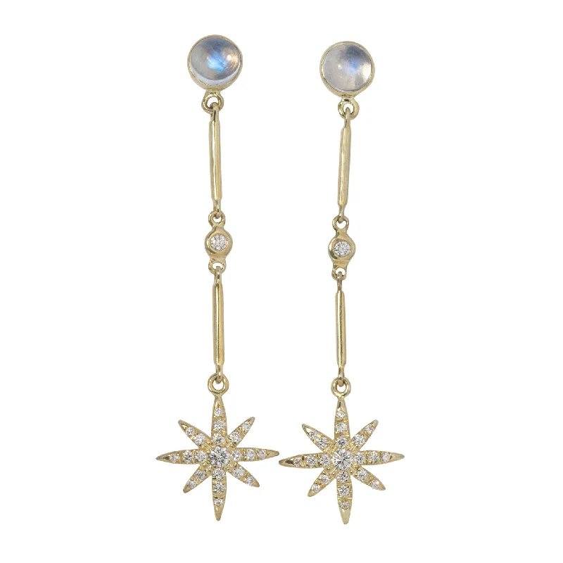 Mazza Moonstone & Diamond Starburst Drop 14K Gold Earrings