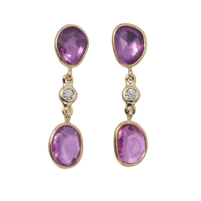 Mazza Pink Sapphire & Diamond 18K Gold Drop Earrings