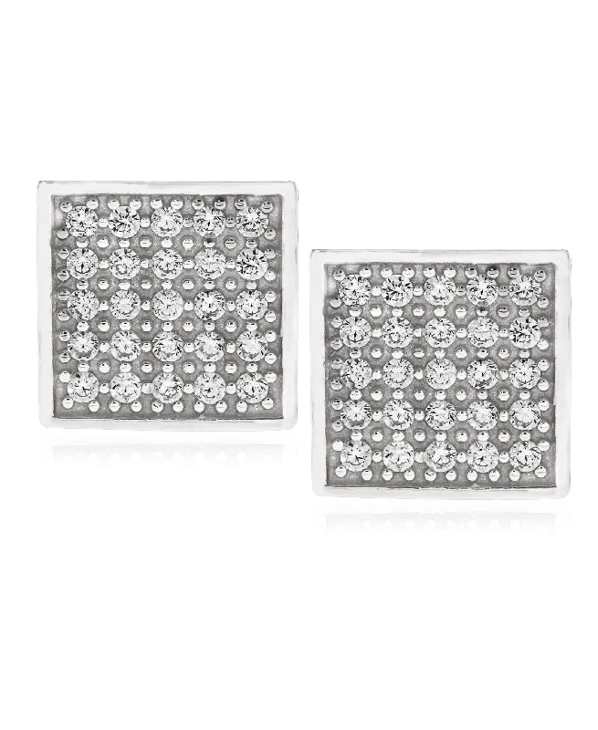 Men's Sterling Silver Crystal Cubic Zirconia Square Stud Earrings