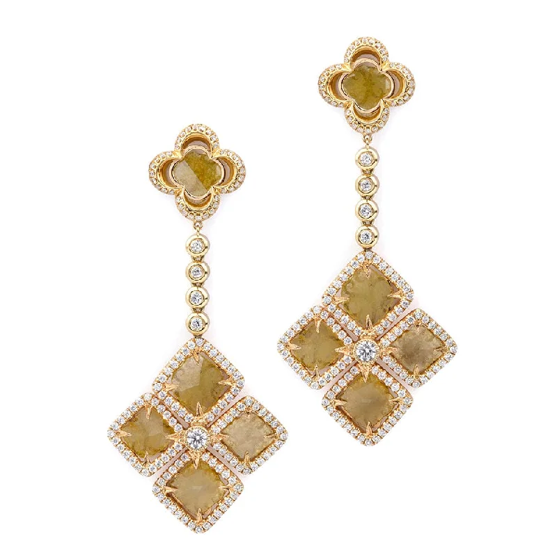 Mixed-Cut Yellow Diamond Floral Drop Earrings ER213