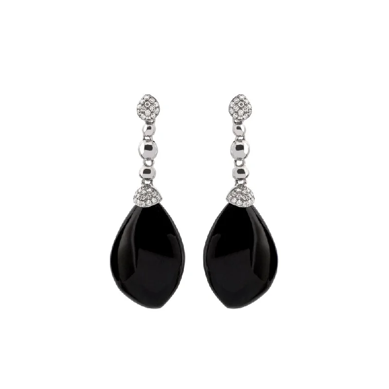 Molten Drop Earrings w/ Black Onyx & Diamonds in Sterling Silver