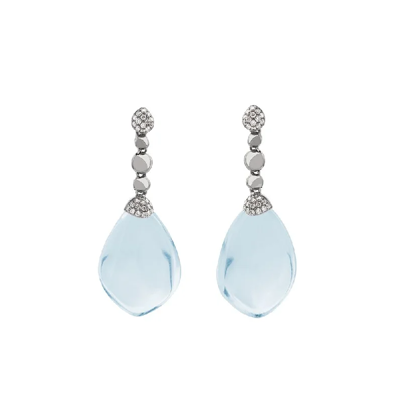 Molten Drop Earrings w/ Blue Topaz & Diamonds in Sterling Silver