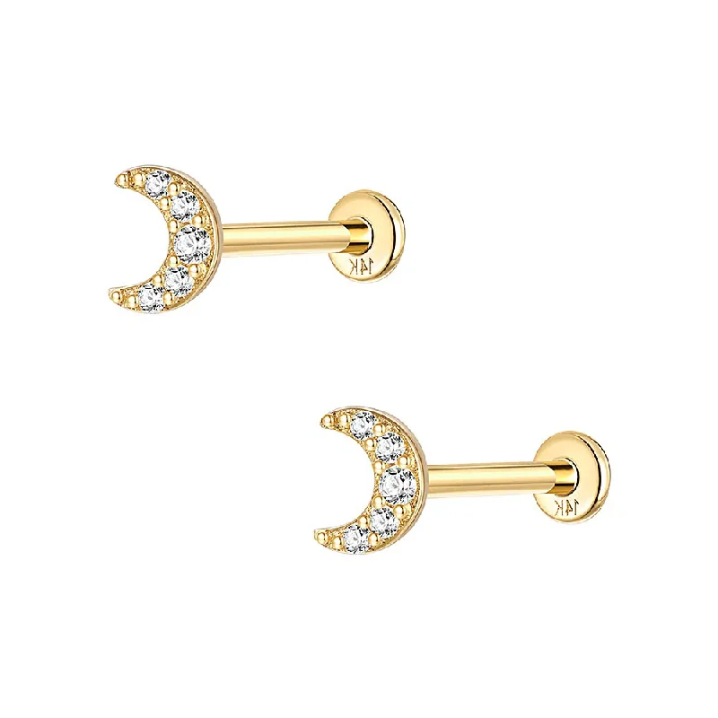 Solid Gold Moon Gold Flat Back Earrings