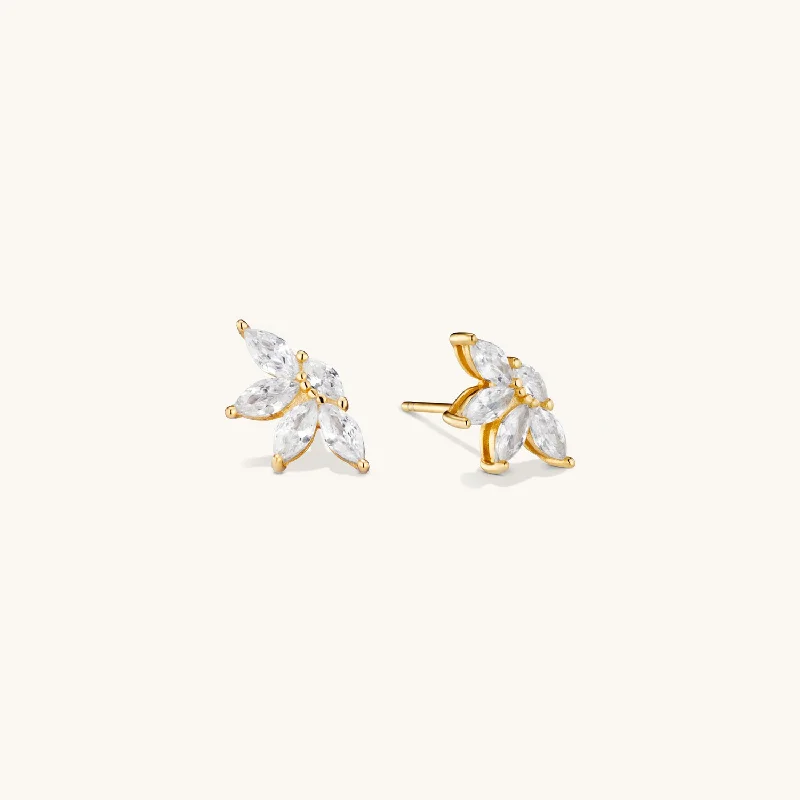 Navette Gemstone Studs In Gold