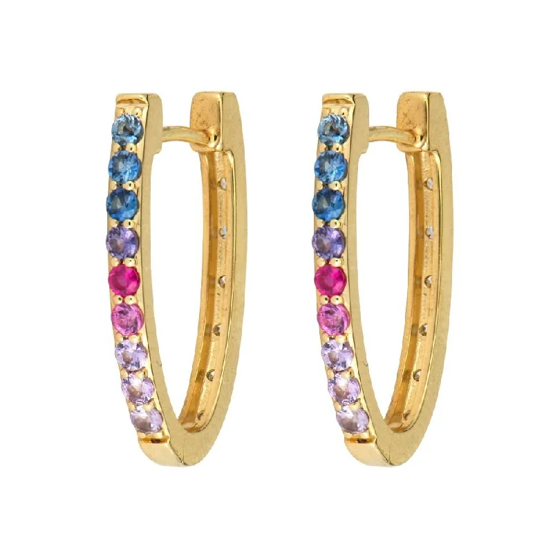 Ombré Sapphire & Diamond 14K Gold Oval Hoop Earrings