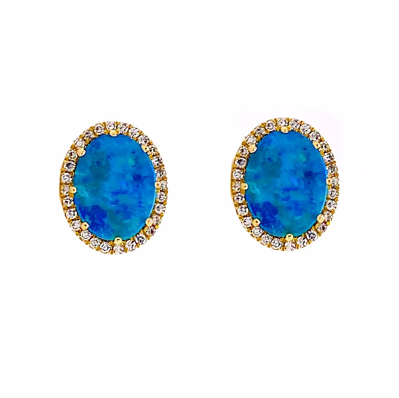 Opal Diamond Halo Stud Earrings