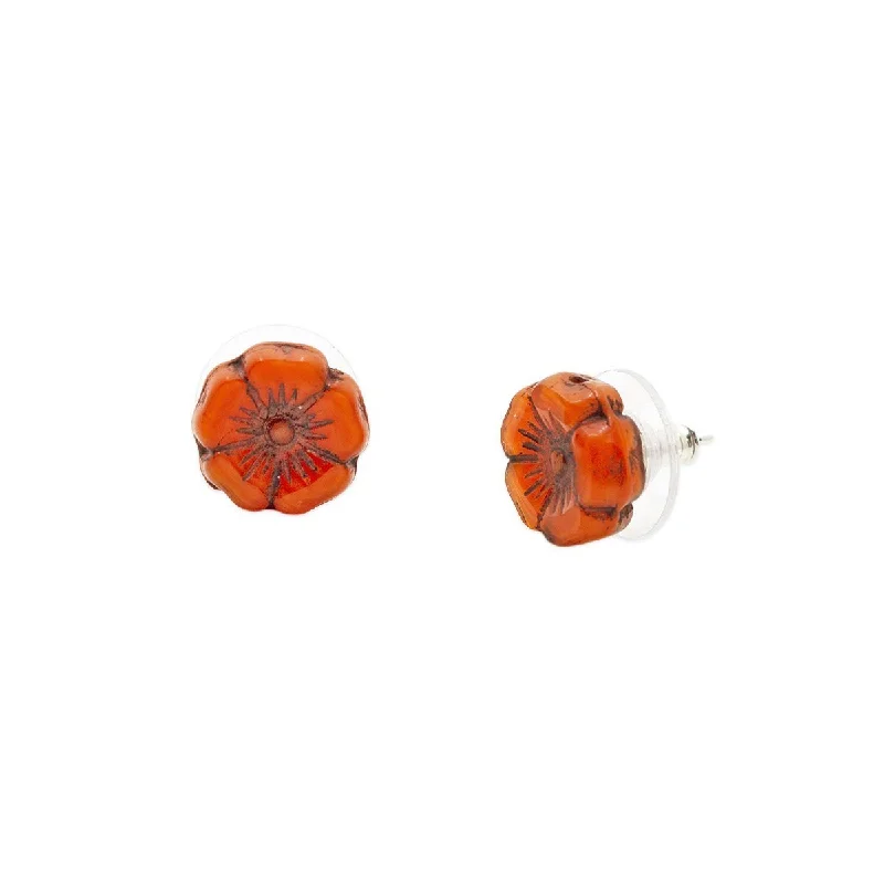 Orange Hibiscus Flower Stud Earrings