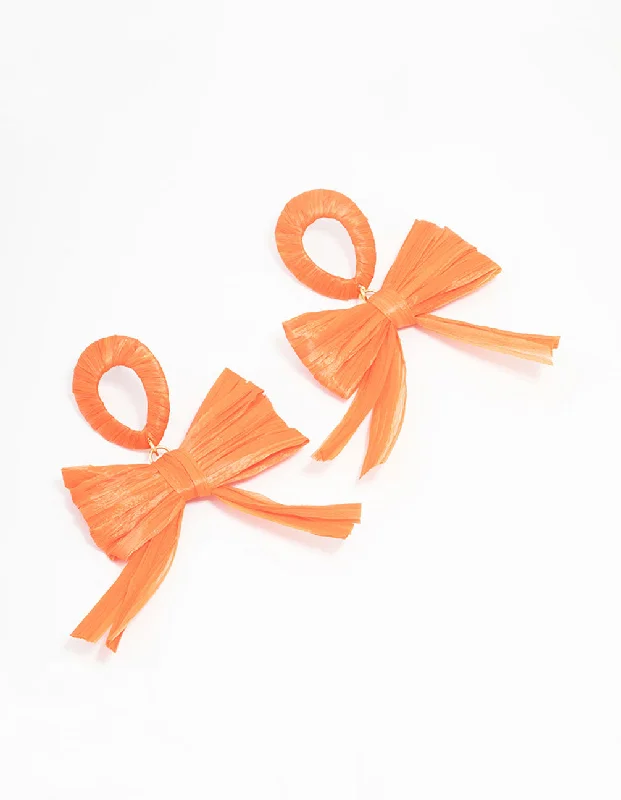 Orange Large Bow Stud Drop Earrings