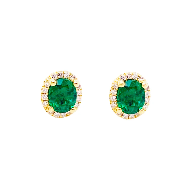 Oval Gemstone & Diamond Halo Stud Earrings