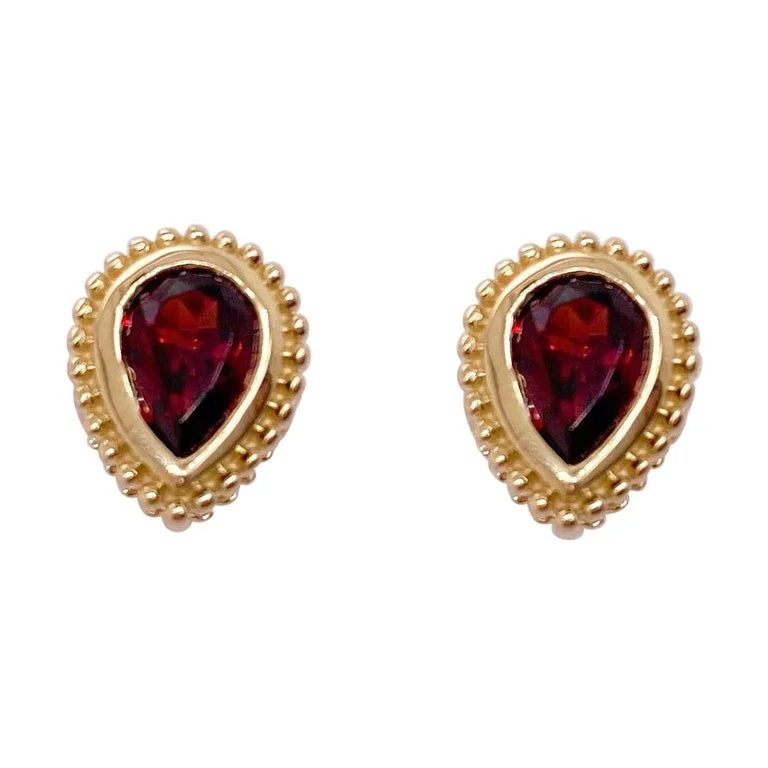 Pear Garnet Stud Earrings