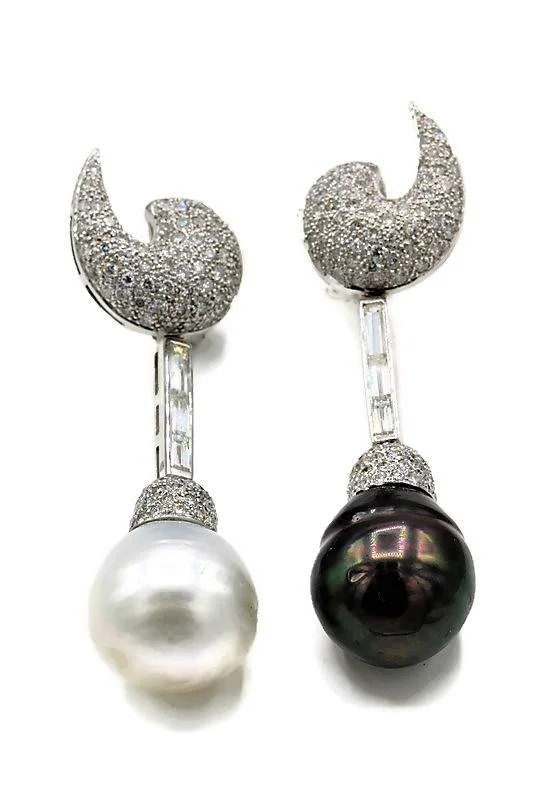 PEARL AND DIAMOND DROP EARRINGS