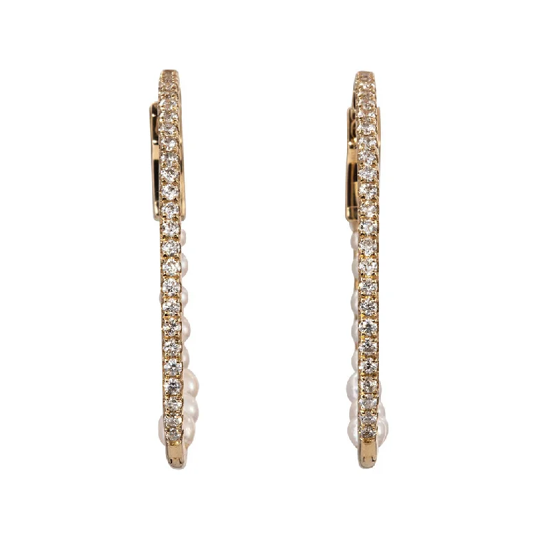 Pearl & Diamond Pavé 14K Gold Oval Hoop Earrings