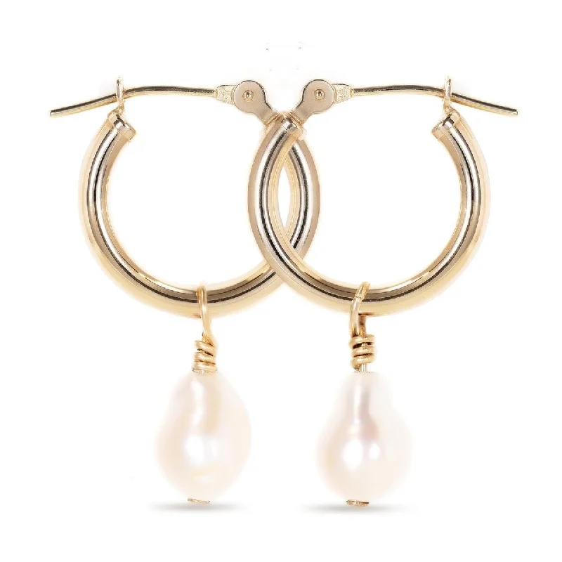 Pearl Drop Hoop Earrings