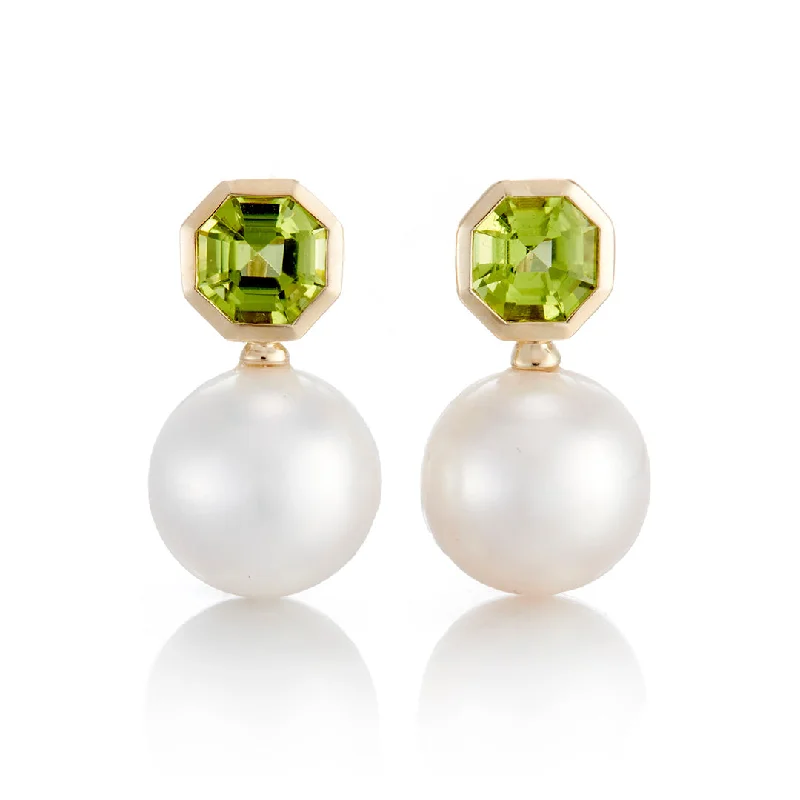 Octagonal Peridot & Pearl Drop Earrings