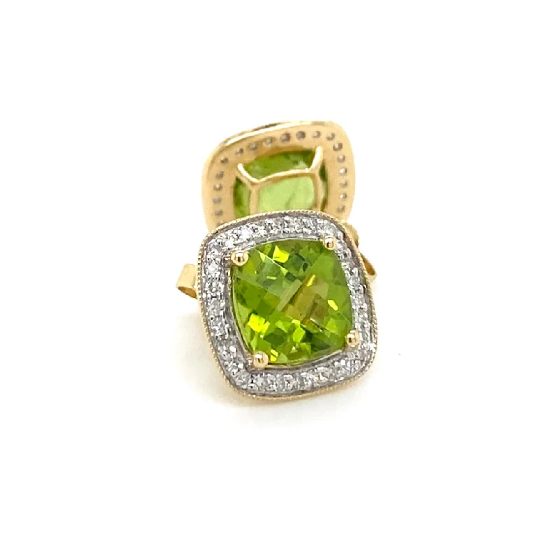 Peridot Stud Earrings with Diamond Halo