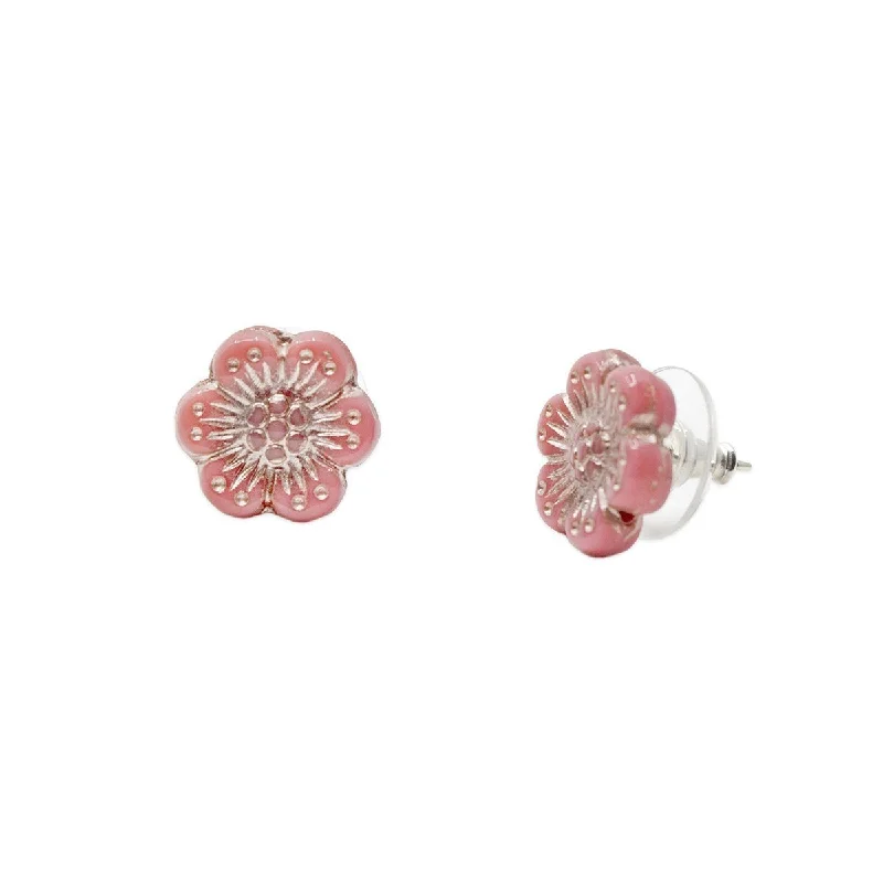 Pink Wild Rose Flower Stud Earrings