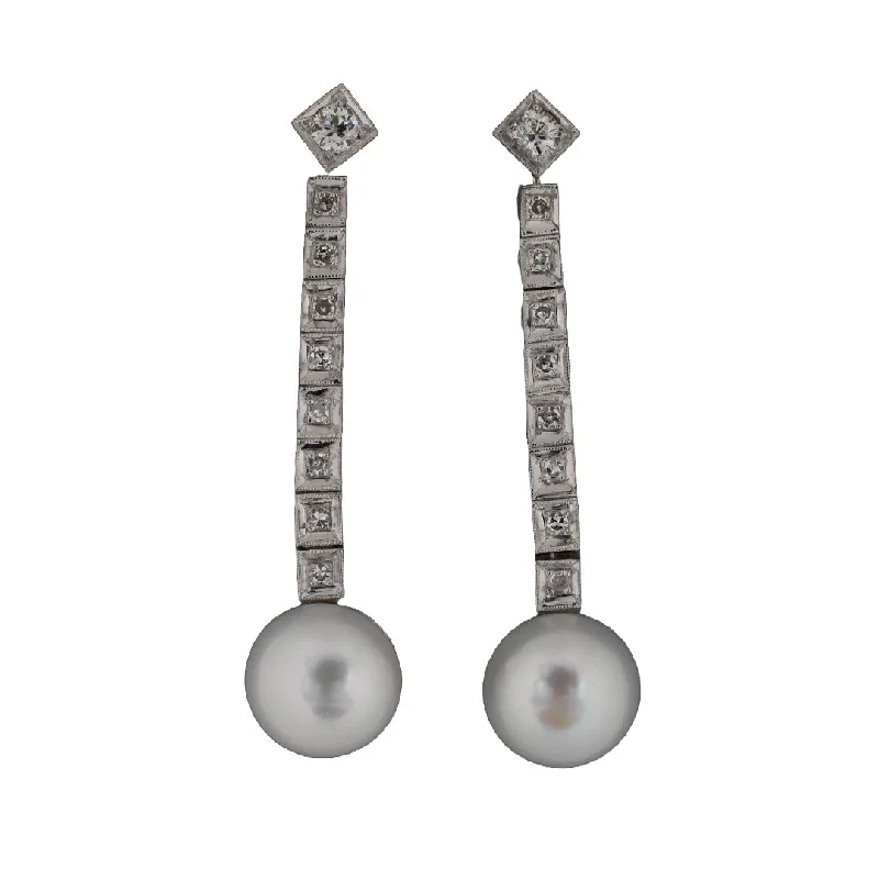 Diamond & Pearl Dangle Drop Earrings