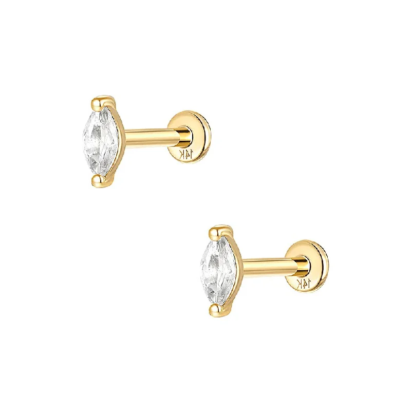 Solid Gold Quadruple Gold Flat Back Earrings