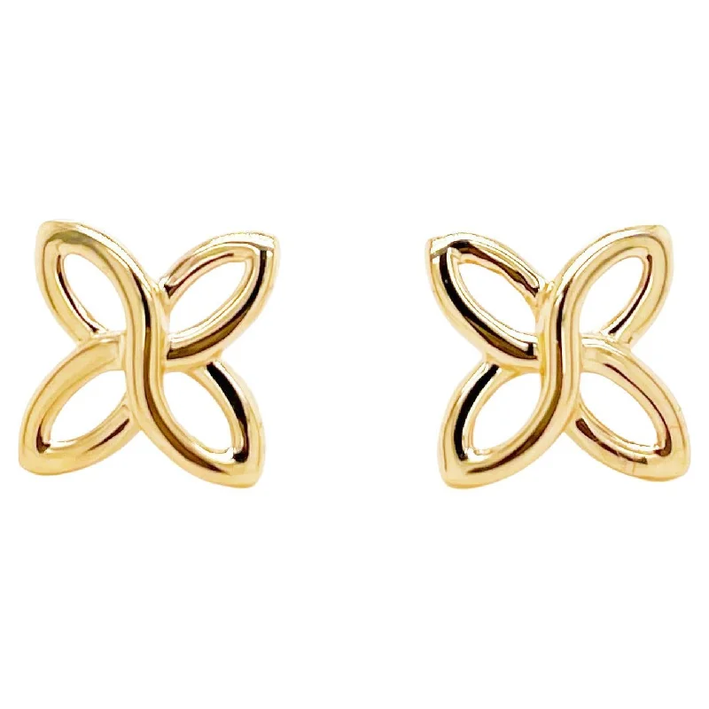 Quatrefoil Stud Earrings in 14K Yellow Gold Flower Earrings Post Style