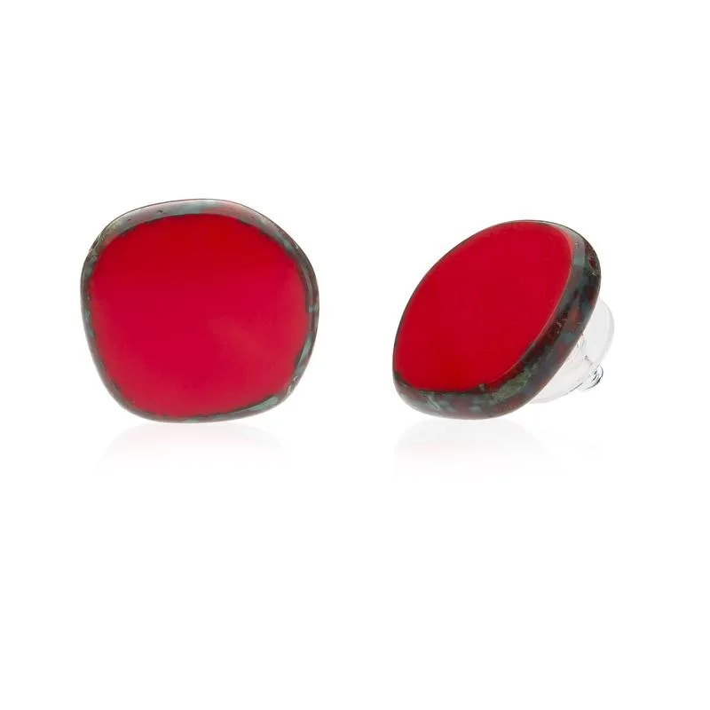 Red Circle Glass Beaded Large Stud Earrings