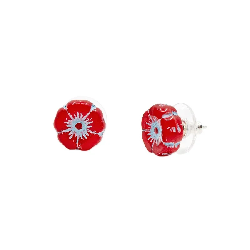 Red Hibiscus Flower Stud Earrings