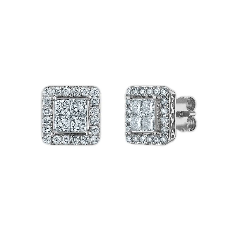 Red Hot Deal 1-1/2 CTW Lab Grown Square Halo Diamond Earrings in 14KT Gold