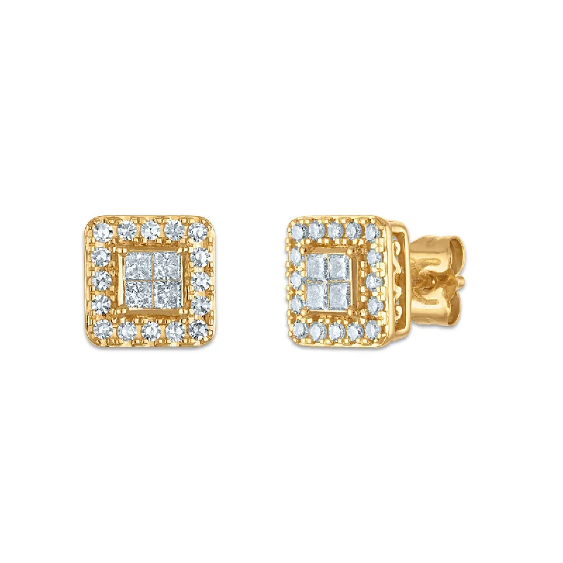 Red Hot Deal 1/2 CTW Princess Cut Lab Grown Diamond Stud Halo Earrings in 14KT Yellow Gold