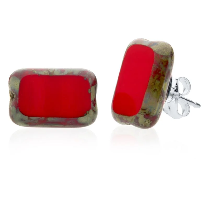 Red Simple Glass Beaded Stud Earrings