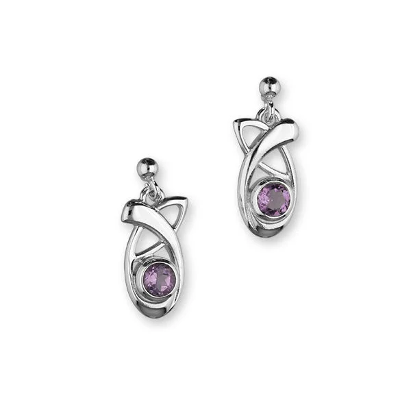 Retreat Sterling Silver & Amethyst Knot Drop Earrings, CE416