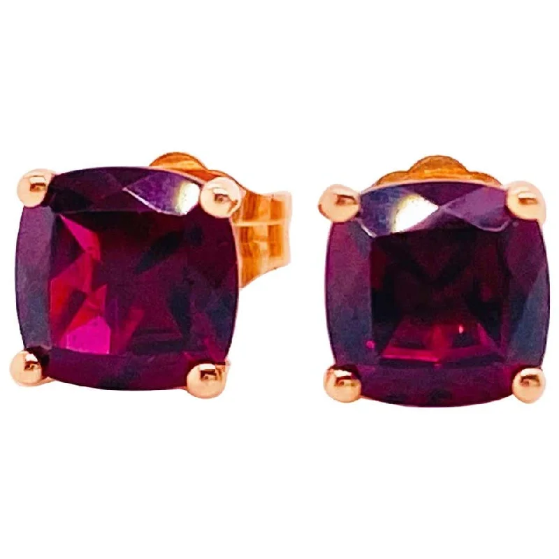 Rhodolite Garnet Stud Earrings in 14k Rose Gold