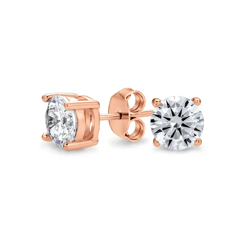 Round Brilliant Cut Solitaire .75CT CZ Stud Earrings Rose Gold Sterling Silver