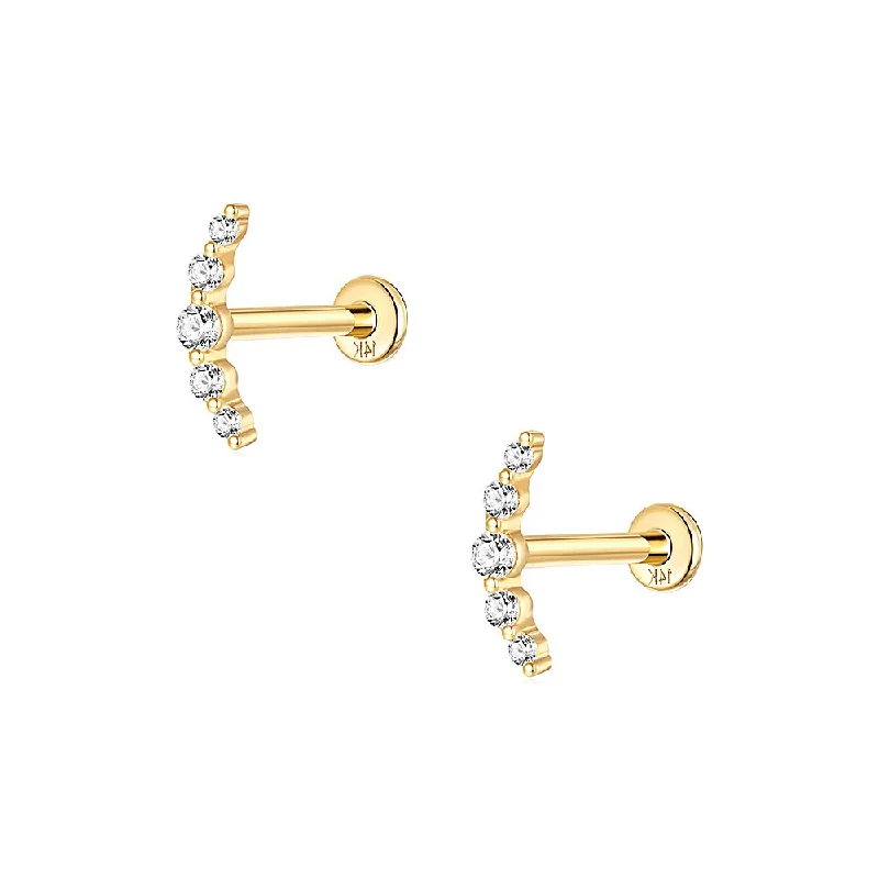 Solid Gold Round Line Gold Flat Back Earrings