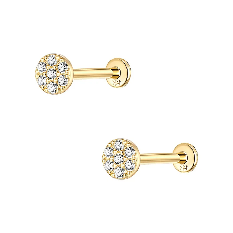 Solid Gold Round Plate Gold Flat Back Earrings