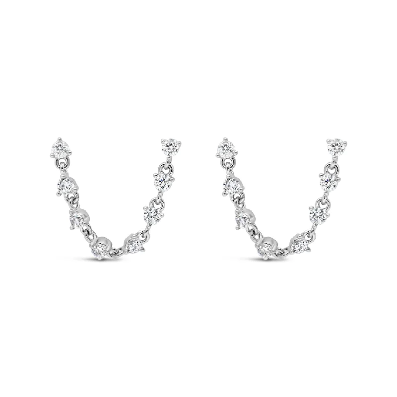 ROUND STONED LOOP DOUBLE STUD SILVER EARRING