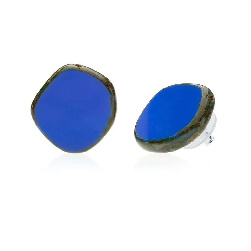 Royal Blue Circle Glass Beaded Large Stud Earrings