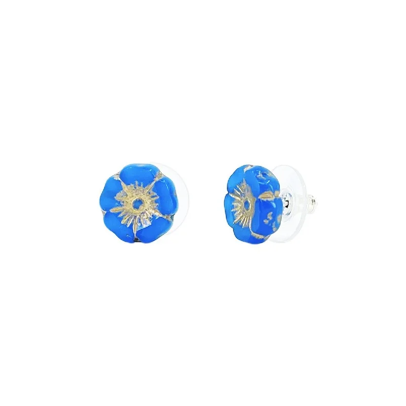 Royal Blue Hibiscus Flower Stud Earrings