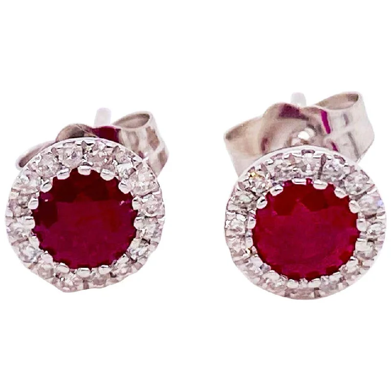 Ruby Diamond Halo Stud Earrings