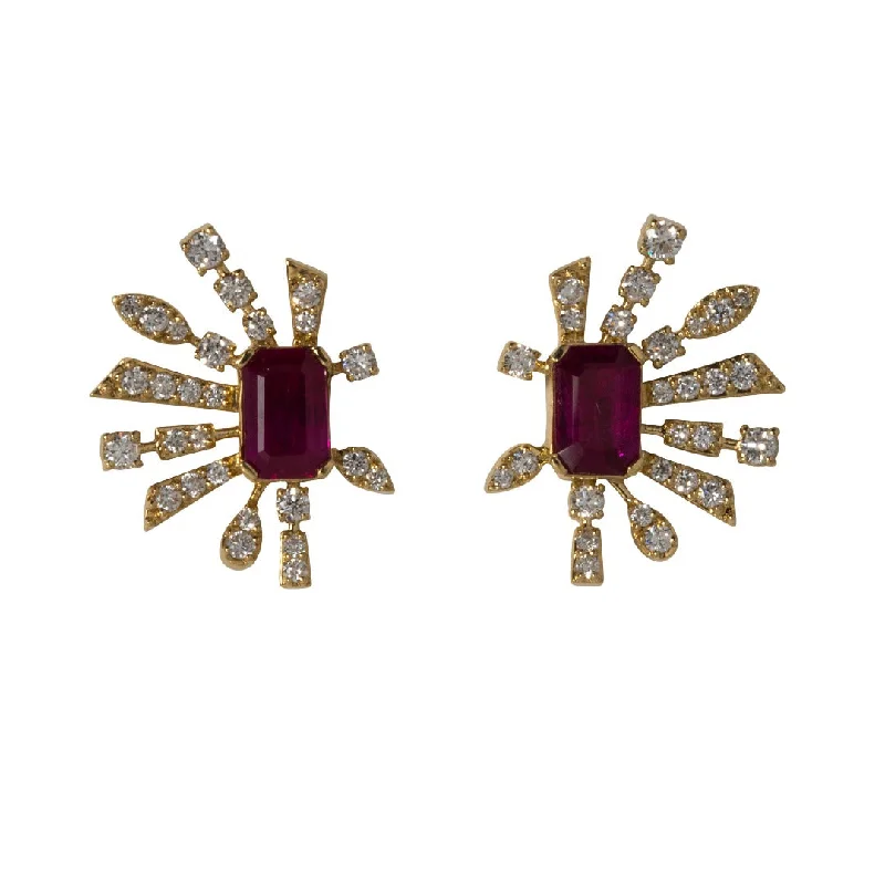 Ruby & Diamond 18K Yellow Gold Firework Burst Earrings