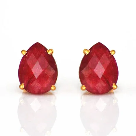 Ruby Teardrop Prong Set Stud Earrings : July Birthstone