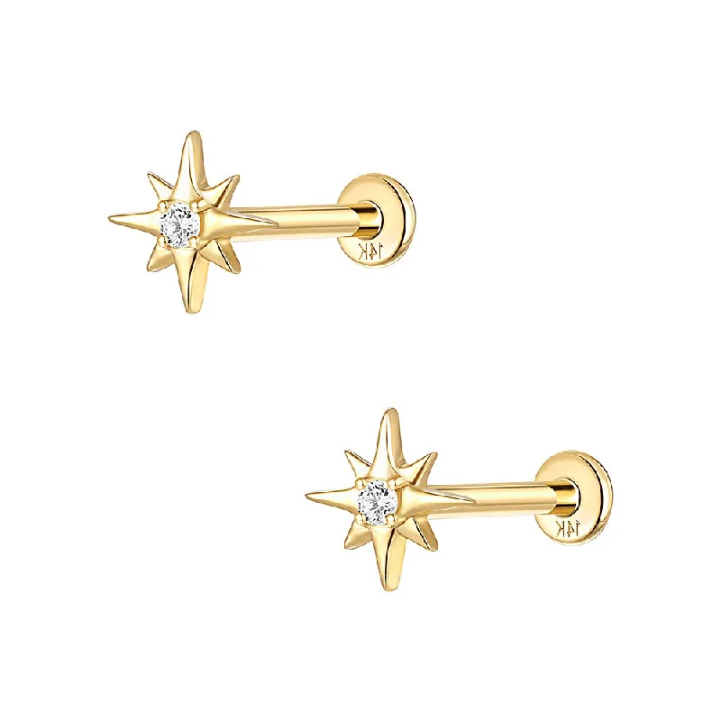 14k GOLD Shining Star Gold Flat Back Earrings