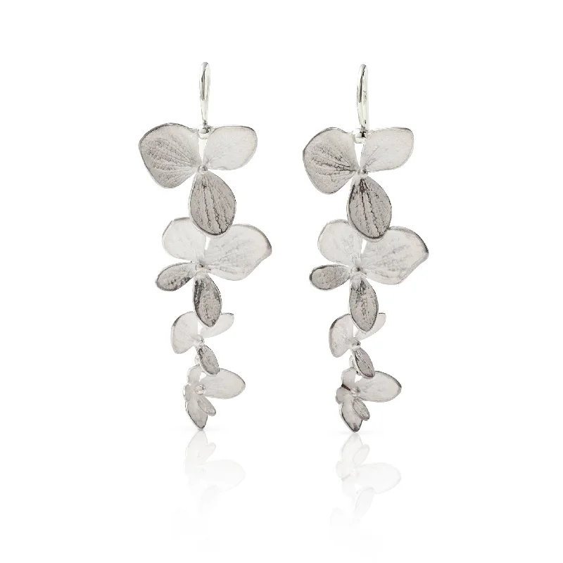 Silver Four-Part Hydrangea Drop Earrings