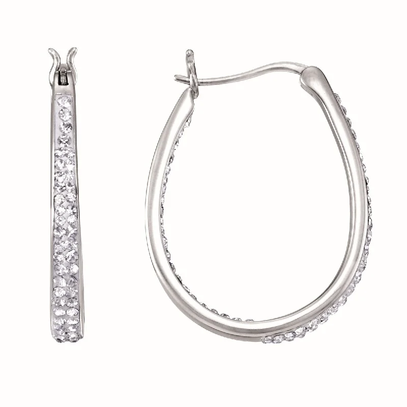 Simone I Smith Collection Platinum Plated Sterling Silver Crystal 25X3MM Oval Hoop Earrings